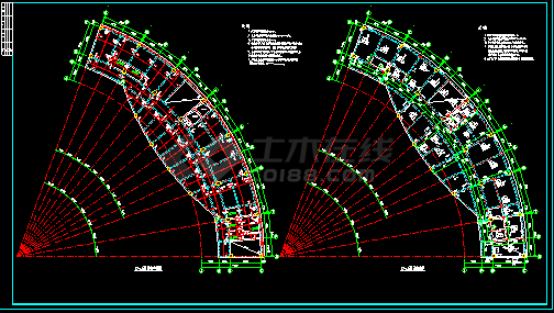 某弧形办公楼框架结构CAD平面施工图-图二