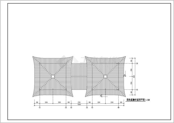 中国式古建重檐式四角亭建筑施工图-图二