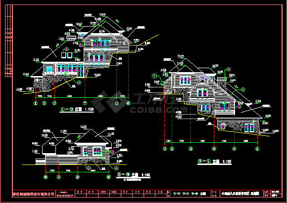 某坡地别墅施工设计cad建筑方案图