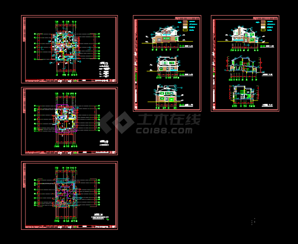 某坡地别墅建筑施工平立剖设计CAD方案图-图一