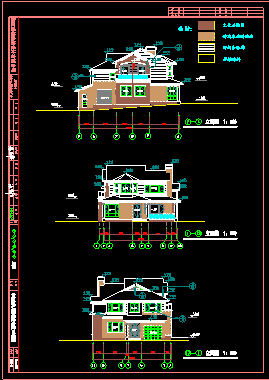 某坡地别墅建筑施工平立剖设计CAD方案图-图二