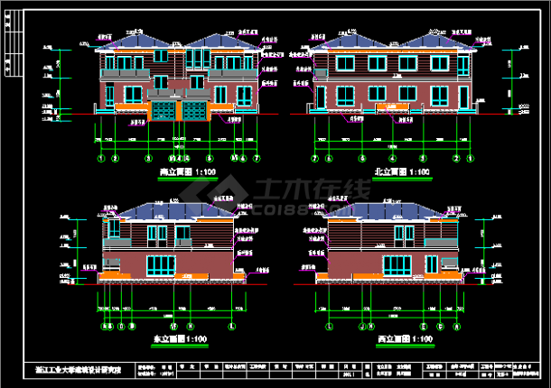 某双拼别墅设计施工CAD方案建筑图-图二