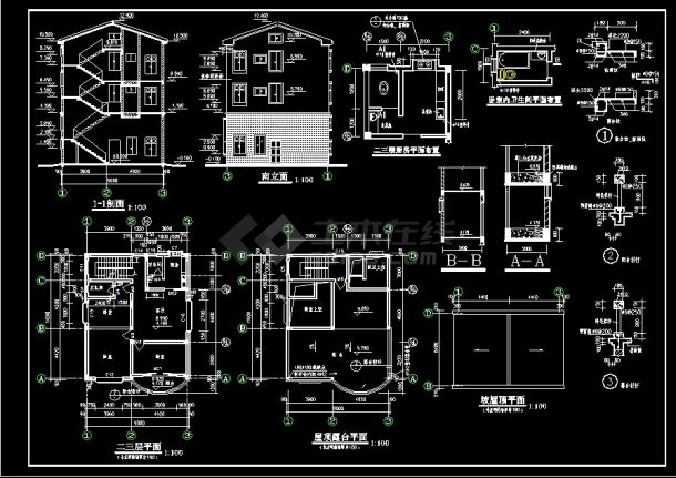 某花园住宅建筑设计cad施工详细图纸-图二