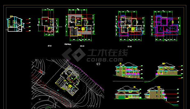 坡地独栋别墅设计方案全套CAD图纸-图一
