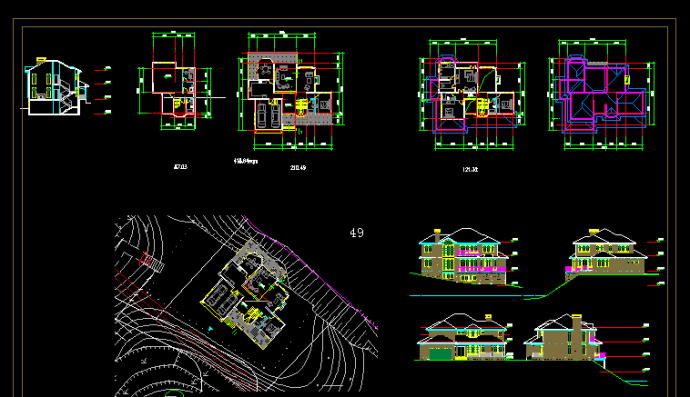 坡地独栋别墅设计方案全套CAD图纸_图1