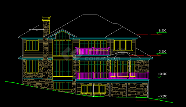 坡地独栋别墅设计方案全套CAD图纸-图二