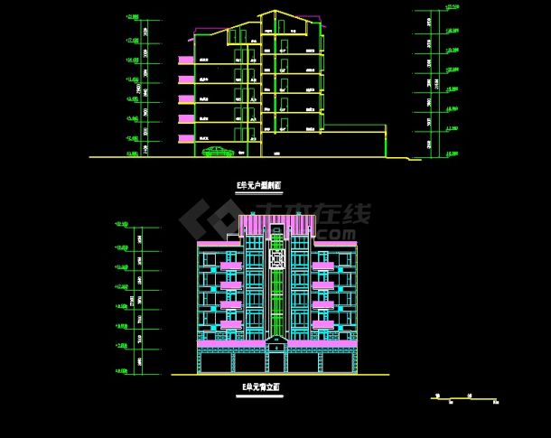 某住宅楼建筑设计CAD详情立面图-图二