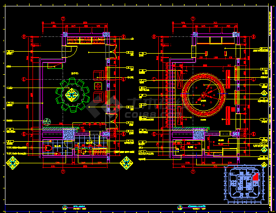 餐厅圆桌小包间施工设计CAD方案图-图二