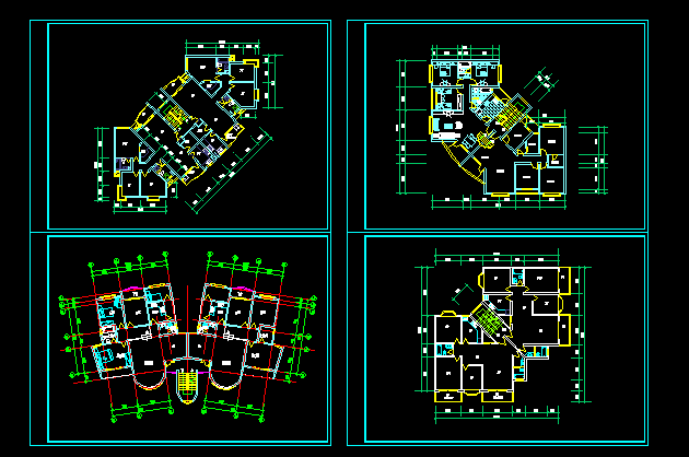 转角户型住宅楼建筑施工CAD设计方案图纸