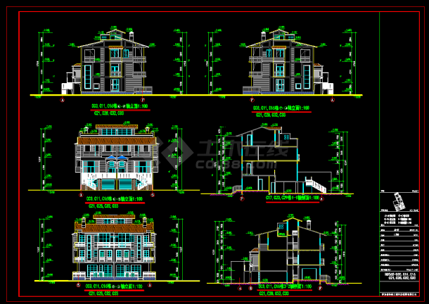 某省三层联排别墅CAD建筑方案设计图-图二