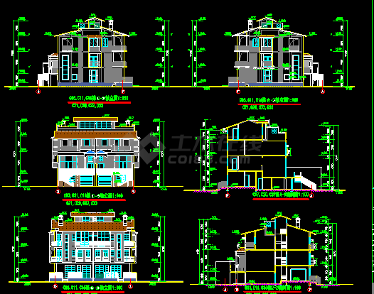 某三层联排别墅建筑CAD方案设计图纸-图二