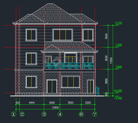 某地区农村3层住宅楼建筑设计CAD施工方案图-图二