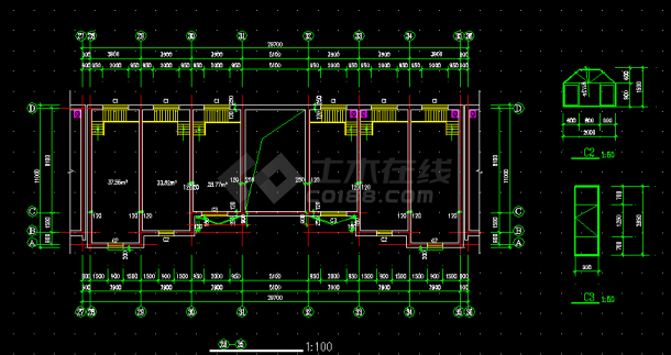 二層商業樓門面房建施設計cad全套圖紙