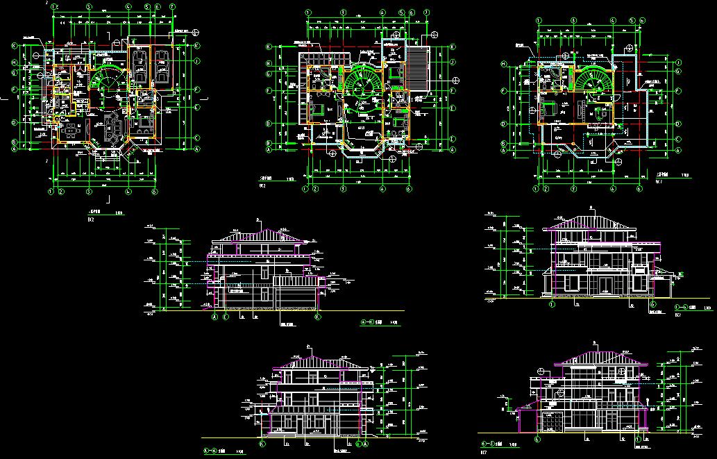 一套别墅的cad平面设计样板图纸