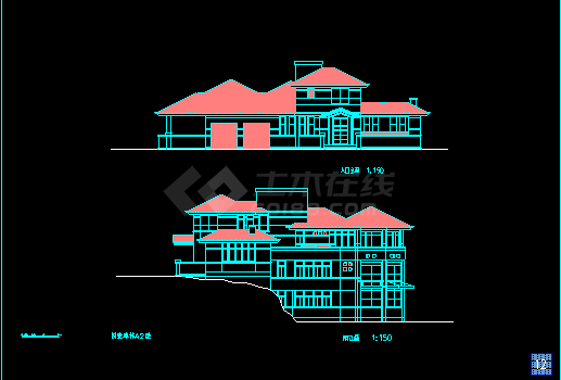 某别墅建筑CAD施工设计图纸(给排水、电气装修等)-图二
