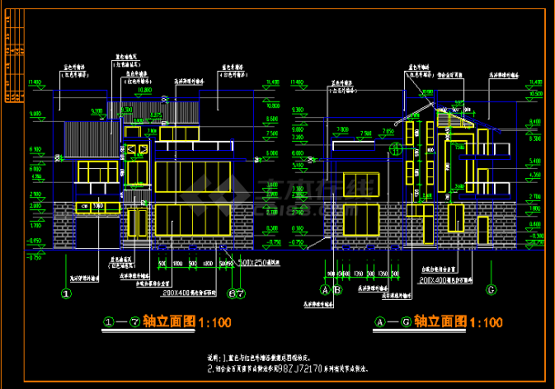 豪华别墅施工平立剖设计CAD建筑图-图二