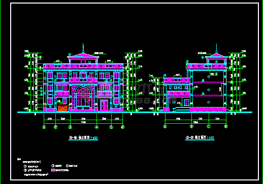 大型别墅建筑设计施工CAD方案图纸-图二