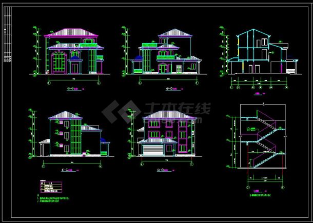 某地多层经典别墅建筑设计cad图(含设计说明）-图二