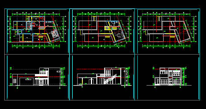 现代别墅CAD设计施工方案带效果图