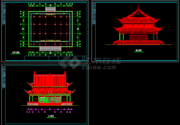 某庙宇大雄宝殿CAD建筑设计平立面方案图纸-图一