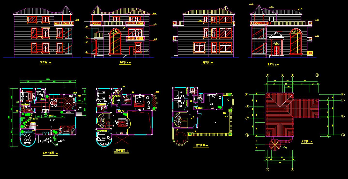 经典多层别墅建筑cad施工方案图