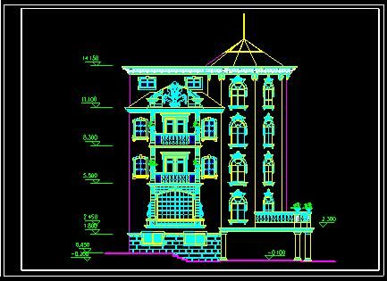 经典多层别墅建筑cad设计立面图纸-图二