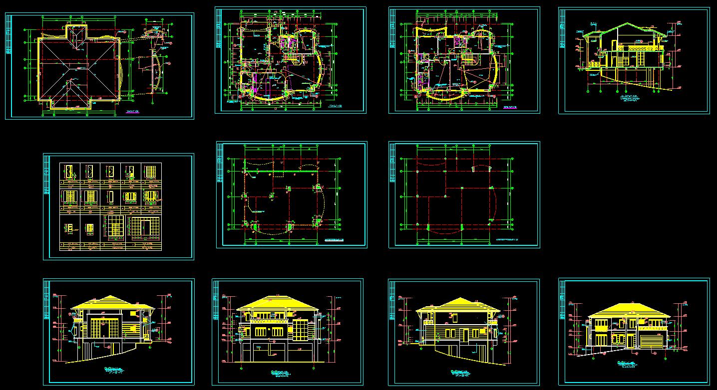 两层别墅坡地cad设计施工方案图