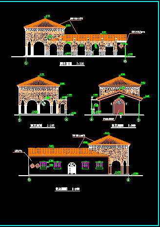 某市西班牙风格售楼处建筑结构CAD施工设计图纸-图二