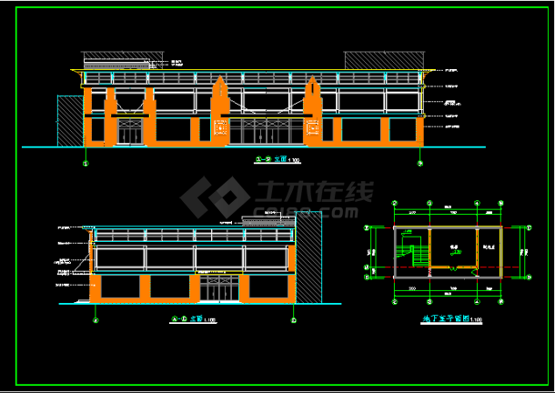小型超市全套施工设计CAD平立剖建筑图-图二