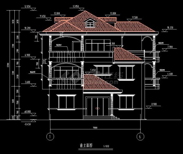 某地三层别墅建筑设计cad扩出图带结构.模型-图二