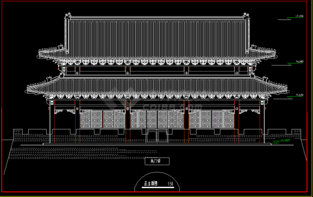 仿古建筑CAD立面设计施工方案图-图二