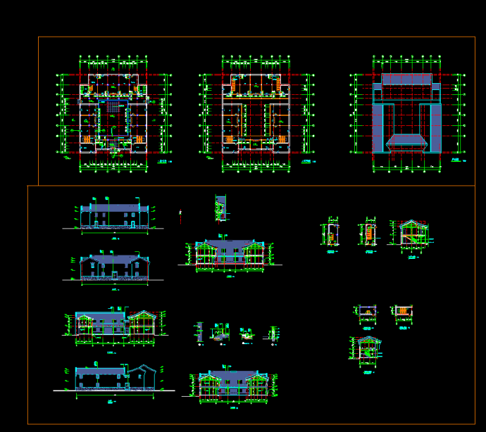 仿古建筑施工CAD平立剖面设计图_图1
