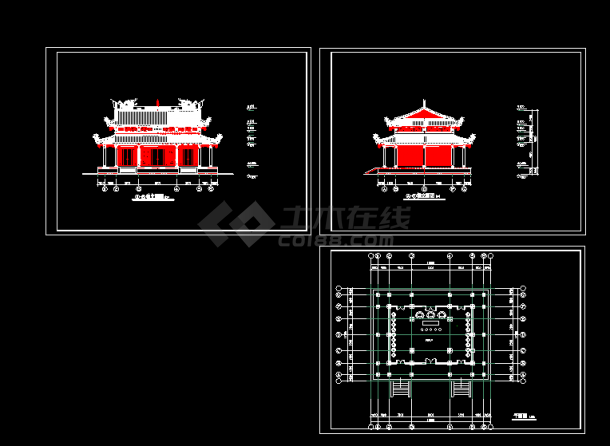 龙山寺CAD平立面设计施工方案图-图一