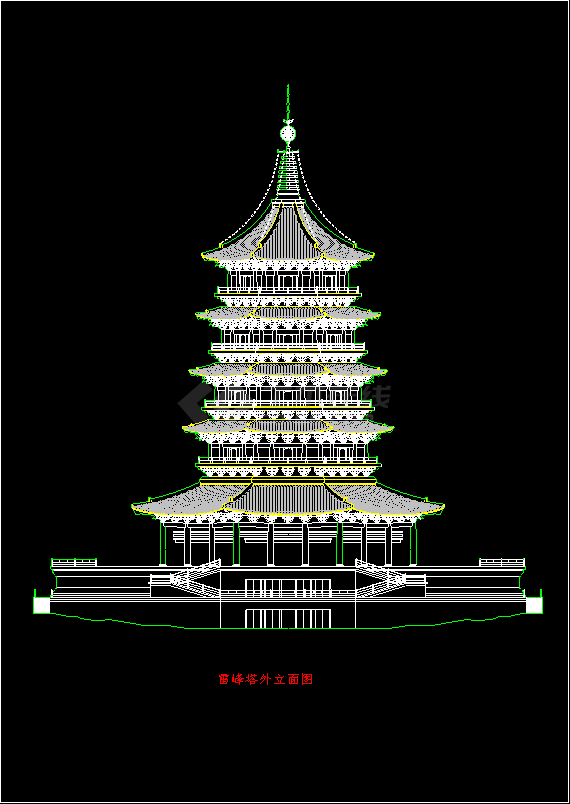 雷峰塔建筑CAD平立面设计施工方案图-图二