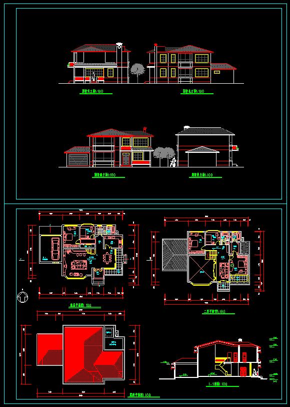某住宅区经典两层小别墅建筑设计cad图