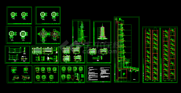 七层古塔建筑施工CAD平立剖面设计图-图一