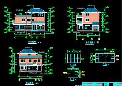 某三層坡屋頂小型別墅建筑施工CAD圖紙-圖三