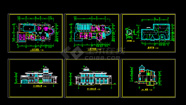 别墅设计建筑cad平立剖面施工图-图一