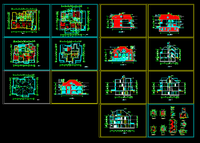 某小区三层高档别墅建筑CAD平立面施工设计图_图1