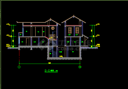 某市郊区B型日式别墅建筑CAD设计施工图纸-图二