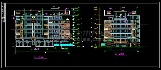 某高档多层住宅楼建筑设计CAD立剖面施工图-图二