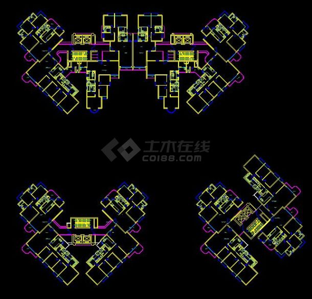 某大型楼盘项目一梯四户户型方案设计CAD图-图一