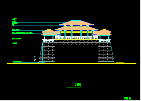某地古城门建筑施工设计CAD图纸-图二