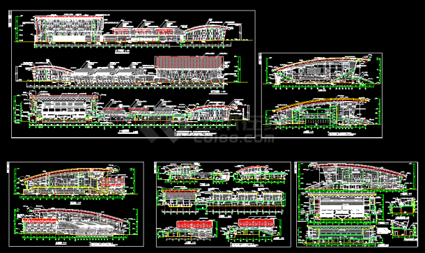 体育活动中心立面全套CAD设计图-图一