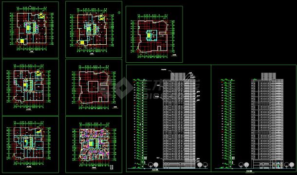 某小区高层点式住宅楼建筑cad设计平立面图-图一