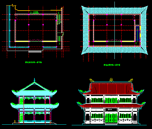 某地古庙建筑施工设计CAD平立图-图一