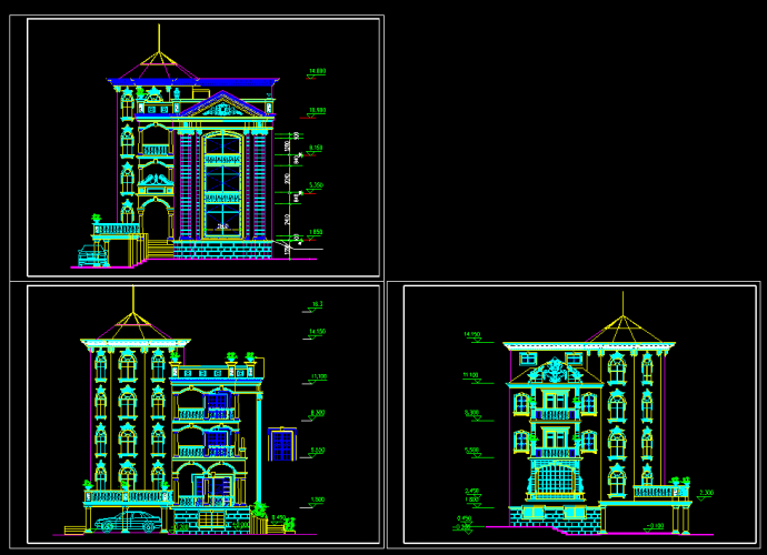 某市经典别墅建筑CAD施工设计立面图纸_图1