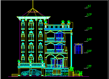 某市经典别墅建筑CAD施工设计立面图纸-图二