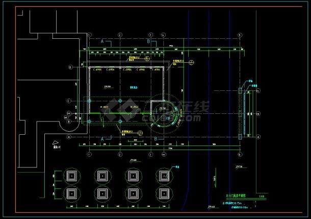 某高档住宅小区大门方案设计CAD施工图-图二