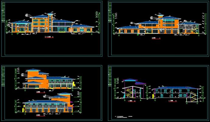某小区高级会所建筑方案设计CAD立剖面图_图1